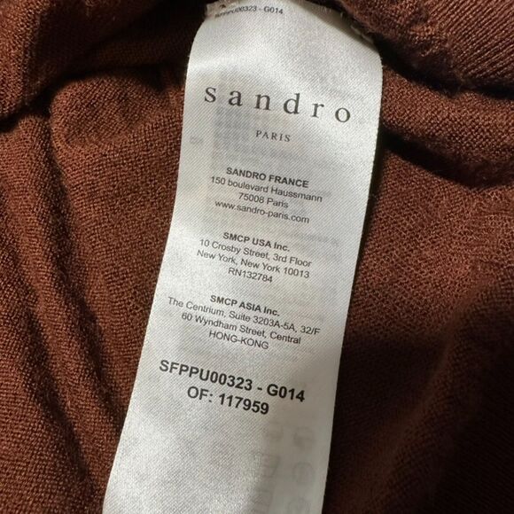 Sandro Paris Brown Open Knit V-Neck Sweater, Size FR 1 (US 4) - Picture 9 of 10